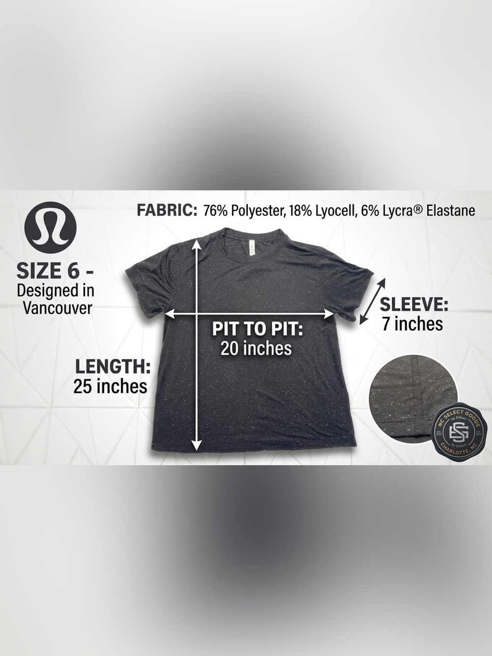 Lululemon Speckled Charcoal Black Crewneck T-Shirt Size 6 Lyocell Blend - Picture 9 of 9